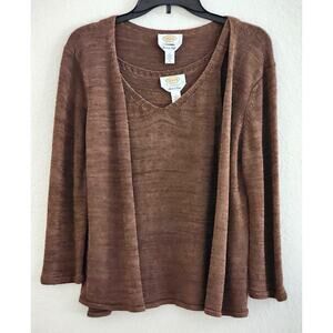 SWEATER/CARDIGAN & TANK TOP-TALBOTS-Made in Italy-Brown Knit-2 Pieces-Size PL